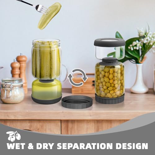 Hourglass Pickle Jar with Strainer Flip (46oz Grey)