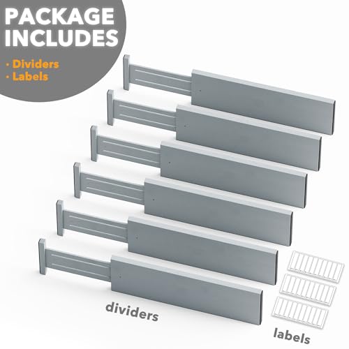 Bamboo Dresser Drawer Dividers 6 Pack (4.65''H, 17''-22''L / GRAY)