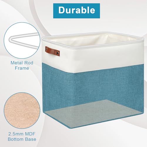 Large Fabric Storage Baskets (Teal / Off-White / Extra Large -17"x12"x15")