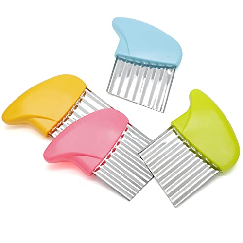 4 Pack Stainless Steel Potato Crinkle Cutter (Green & Pink & Blue & Yellow)