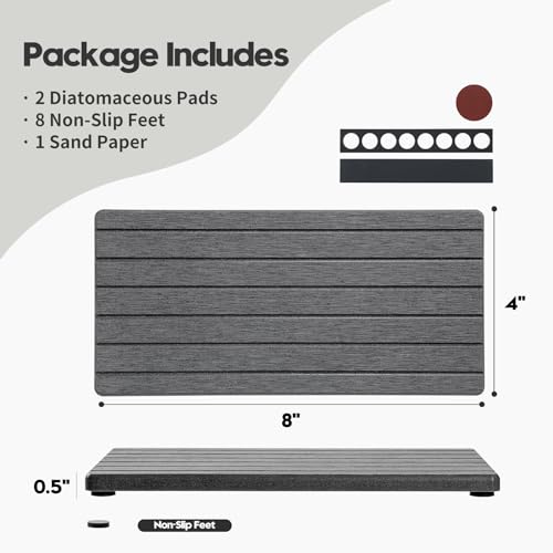 2PCS Diatomite Water Absorbing Stone Drying Tray Mat for Bathroom & Kitchen Counter (2 Pack - Charcoal Gray / 8"x 3.8")