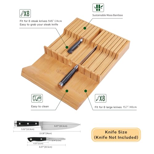 In drawer Knife Block Bamboo Kitchen Knives Drawer Organizer Large (Natural / 16 Holder)