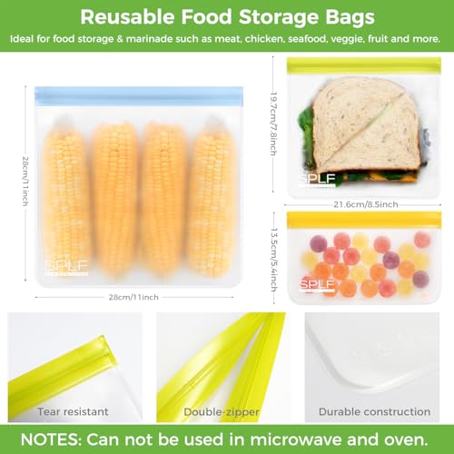 12 Pack Dishwasher Safe Reusable Freezer Bags (12 Pack-2 Gallon 5 Sandwich 5 Snack / Colorful)