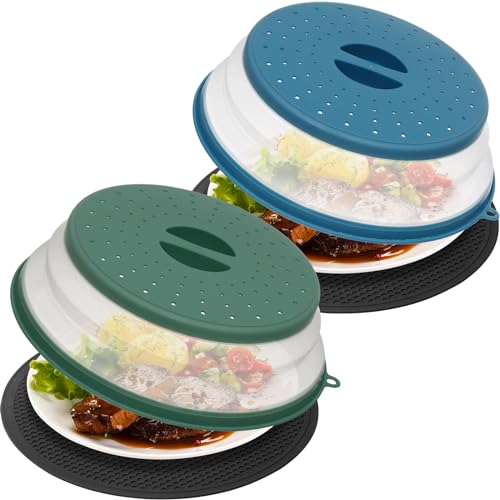 4 in 1 WENWELL Vented Collapsible Microwave Splatter Cover & Mat (2x10"cover & 2x10"mat)