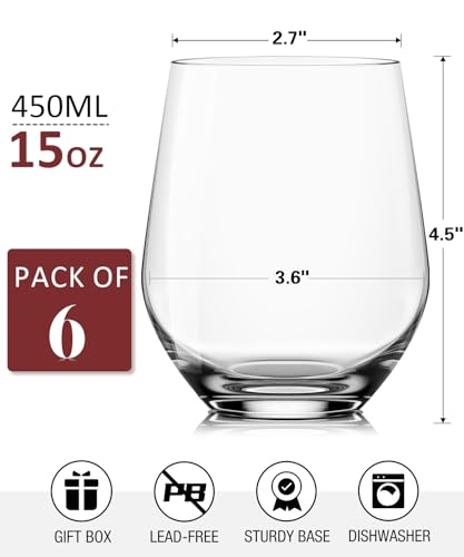 Wine Glasses Set (Set of 6-15 oz)