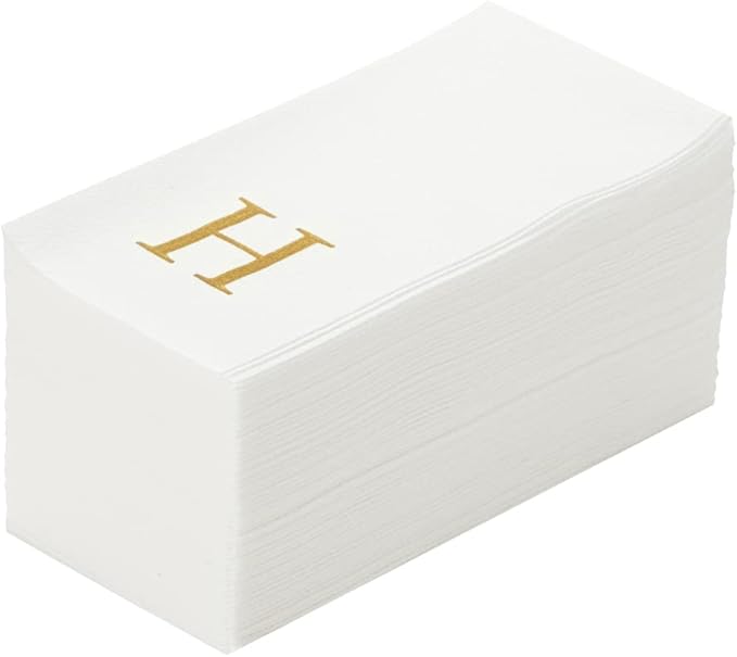 Luxenap 15.8 X 7.9 Inch Linen-Feel Guest Towels, 2000 Lettered Hand Towels - Gold Letter 'H', Sans Serif Font, White Paper Dinner Napkins, airlaid, For Restrooms And Tables - Restaurantware