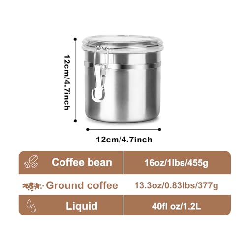 Stainless Steel Food Container with Clear Lids Airtight Container Stackable Small Canisters Kitchen Pantry Storage for Cereal (1.2L Sliver)