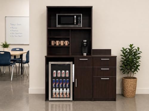Upper Hutch Cabinet with Mini Fridge Space (54" W – Fridge + 3-Drawer + Hutch)