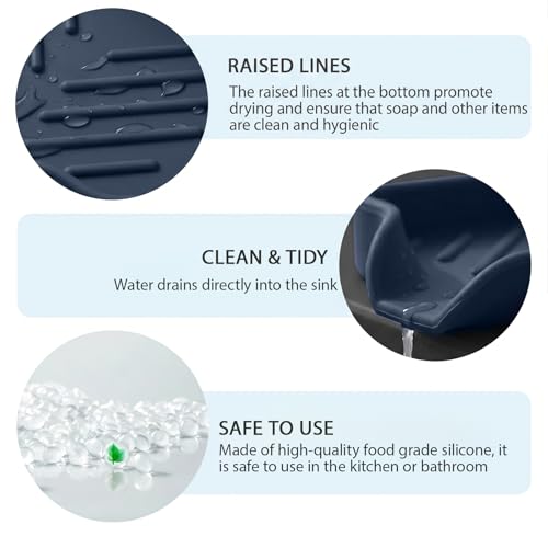 Silicone Soap Dish with Drain Spout (Navy Blue / S(4.9"×3.2"))