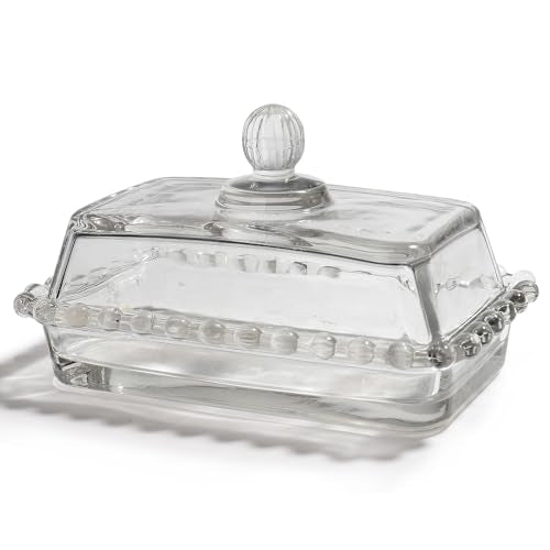 Retro Farmhouse Clear Glass Butter Dish with Lid for Countertop
