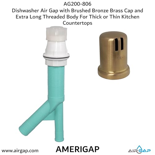 Dishwasher Air Gap with Skirted Brushed Bronze Brass Cap and Extra Long Threaded Body for Thick or Thin Kitchen Countertops (AG200-806)