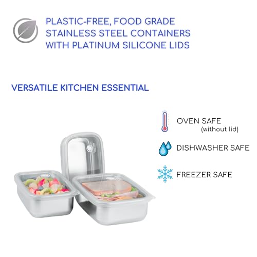 Stainless Steel Food Storage Containers with Clear Platinum Silicone Lids