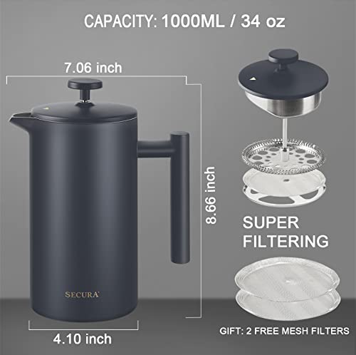French Press Coffee Maker (Grey / 34 oz)