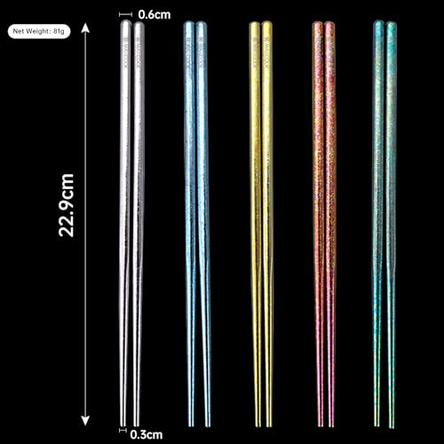 Pure Titanium Chopsticks 5 Pairs Metal Chopsticks Reusable (5 Pairs of Colorful Tiatium Chopsticks)