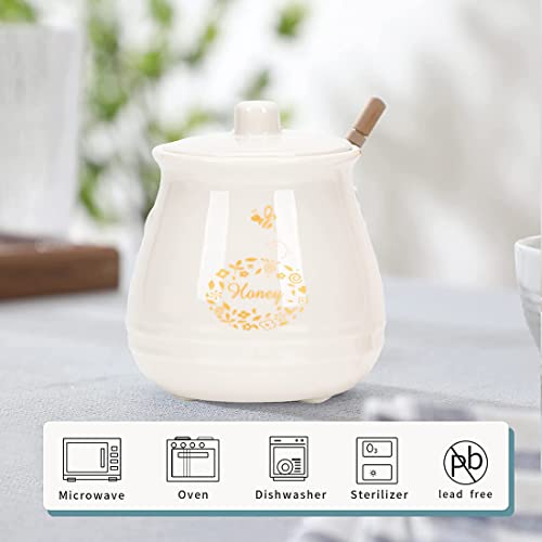 Ceramic Honey Jar with Wooden Honey Dipper (Honey Jar-White)