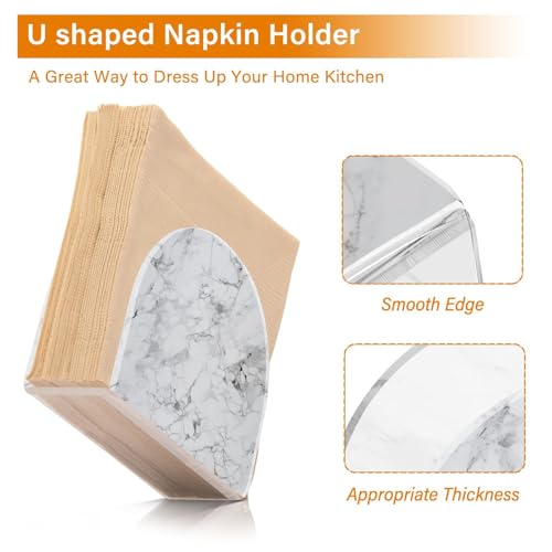 Grey Marble Print Napkin Holder for Table Paper Napkins Holder Acrylic Tissue Dispenser Kitchen Dining Room Bathroom Party Car Decor (NH068 / 4.1x4.9x1.97in)