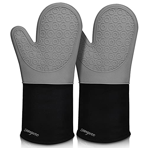 Silicone Oven Mitts (Grey & Black / 14.6in Oven Mitts)