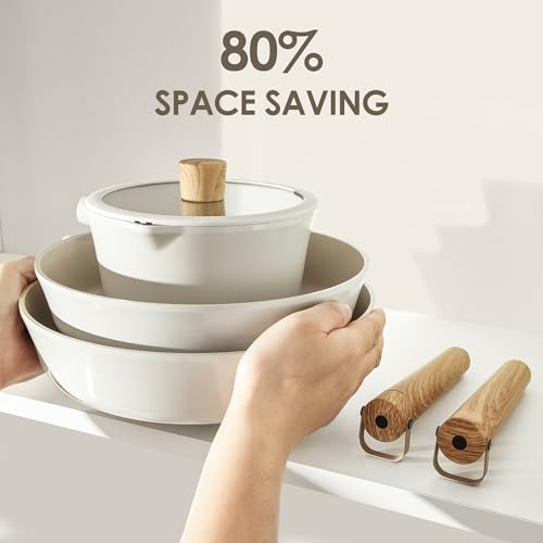 17Pcs Ceramic Nonstick Cookware Set Non (Cream Ceramic / 15 Pieces)