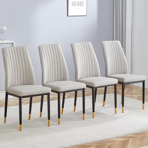 Modern Dining Chairs Set of 4 Gray Kitchen Chairs Set PU Leather Chair with Metal Legs Armless Upholstered Chair for Dinner Room (B- Gray)