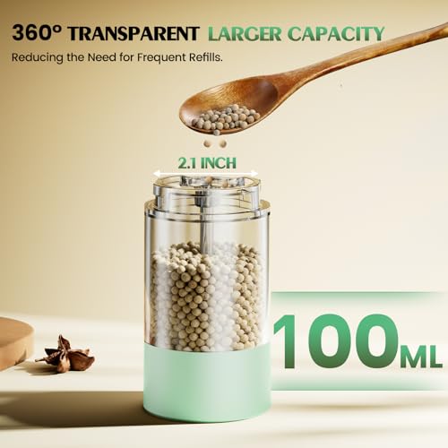 Electric Salt and Pepper Grinder Set Automatic Battery Pepper Mill Shakers Adjustable Coarseness Upgraded Larger Capacity with Led Home and Kitchen Appliances Birthday Gifts for Women Mom (Mint Green)