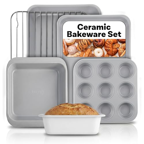 6 Pc Stackable Baking Pans Set (Cream / Gray)