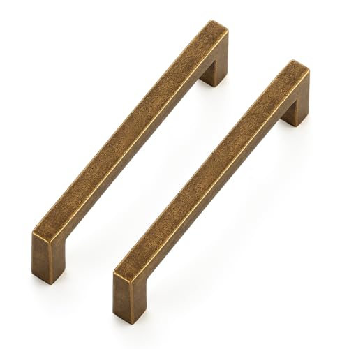 Antique Brass Cabinet Handles Solid Drawer Pulls 3 (Antique Brass / Flat Black 3-3/4'' Hole Center)