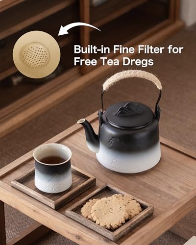Ceramic Teapot with Infuser (Black/White / 33.8oz Teapot)