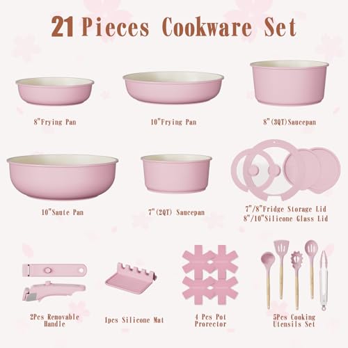 Pots and Pans Set Non Stick (Pink)