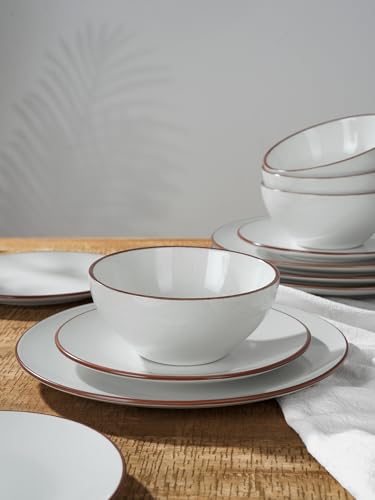 Ceramic Plates and Bowls Sets (White / Service for 4)