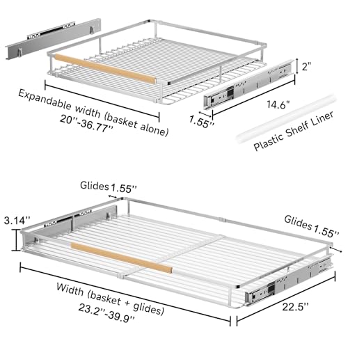 2Pack Expandable Pull Out Cabinet Organizer (X-Large, 23.2~39.9''W x 22.5''D/Side-Mount / 2 Pack)