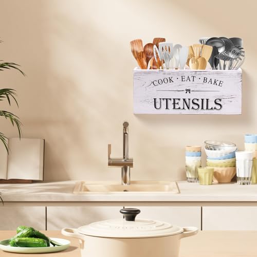 Kitchen Utensil Holder for Counter or Countertop (White Utensil Holder 4)