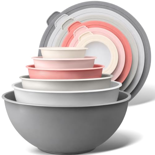 12 Piece Plastic Mixing Bowls with Lids Set (Pink)