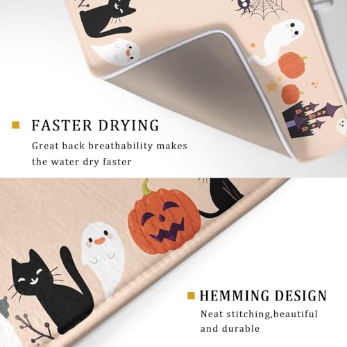 Fuuny Ghost Dish Drying Mats Holiday Decor Drying Pad Black Cat Drainer Rack Mats for Coffee Bar 18 X 24 Inch (Ghost 240820 / 24" x 18")
