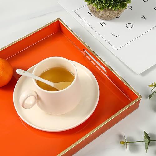 Orange Decorative Serving Tray with Handles (Orange)