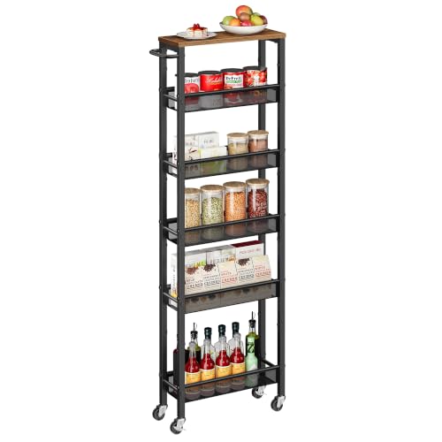 6 Tier Utility Rolling Laundry Cart (Rustic Brown + Matte Black / 6 Tiers (5.9"D x 51.7"H))