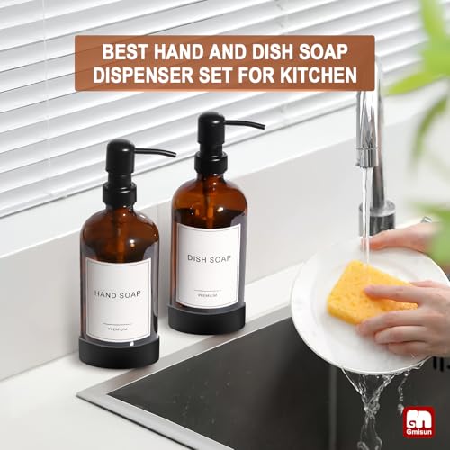Amber Glass Soap Dispenser with Silicone Sleeve Boot (Amber Bottle + Black Pump + Silicone Boot / 2 Pack)