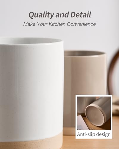 Ceramic Utensil Holder (White and Cinnamon Brown)