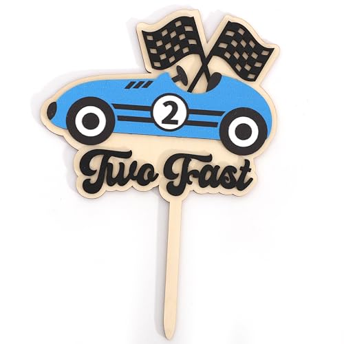 Wooden Two Fast Cake Topper (Twofast-blue)