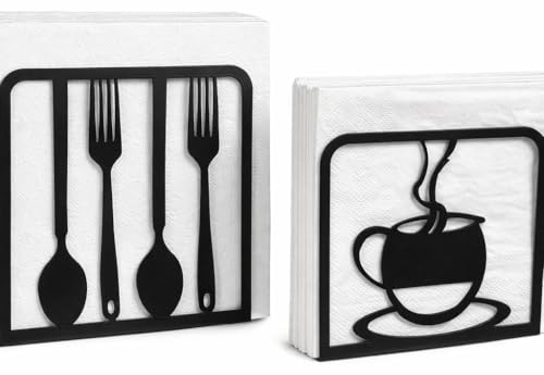 Napkin Holder for Table (C Coffee Cup Fork Black)