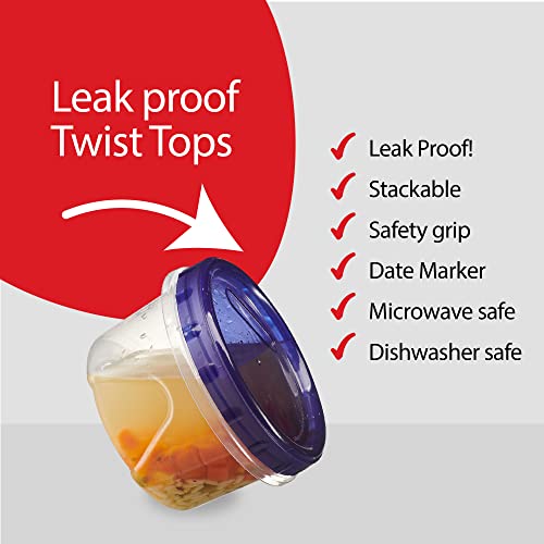 6 Pack Twist Cap Food Storage Containers with Blue Screw on Lid (16 OUNCE)