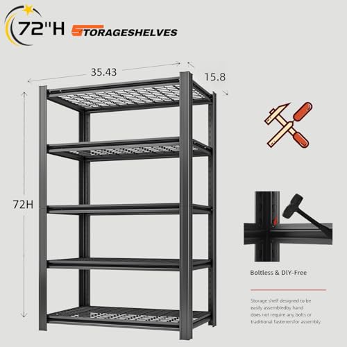 5 Tier Heavy Duty Garage Shelving (5T 35" W x 16" D x 72" H)