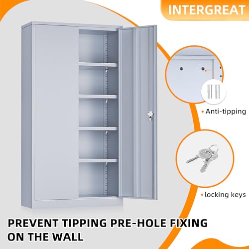 Metal Storage Cabinets 72” Cement Grey Garage Steel Storage Cabinet with Doors and Shelves (Cement / 72")