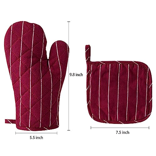 4Pcs Oven Mitts and Pot Holders (Red)