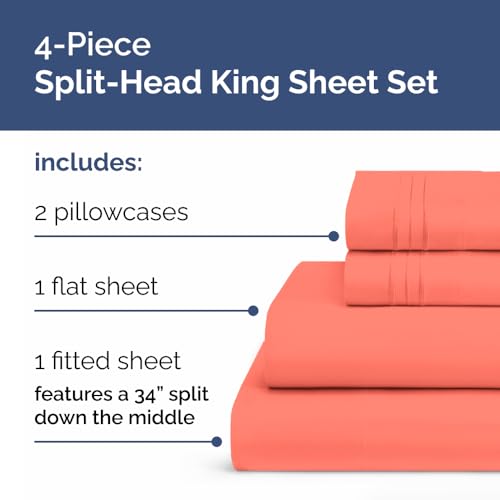 Flex Top Split Head King 4 Piece Sheet Set (28 - Coral / Split Head/Flex Top)