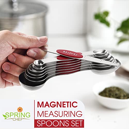 Stainless Steel Magnetic Measuring Spoons Set of 8 (Red / 1-Pack)