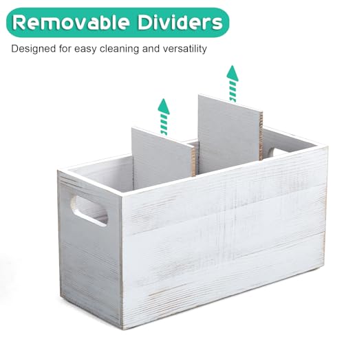 Rustic White Utensil Holder with Removable Divider (White / 3 Compatment)