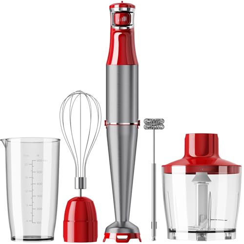 Immersion Blender Handheld Corded (Christmas Red / 5 in 1)