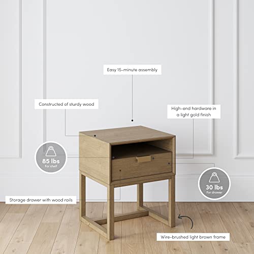 Harper Modern Nightstand Side Accent or End Table with Storage Drawer (Light Brown / Set of 2)