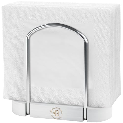 Napkin Holder for Table (Silver & White Curved)
