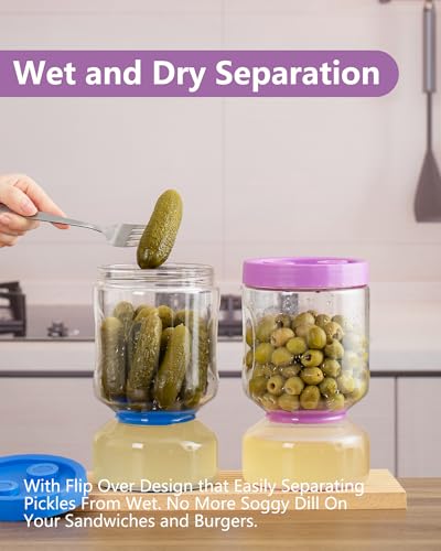 Pickle Jar with Strainer Flip (6-Purple&Klein blue / 51oz 2pcs)